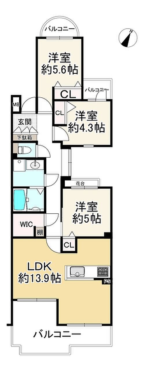 コープ野村須磨・千守(3LDK) 2階の間取り