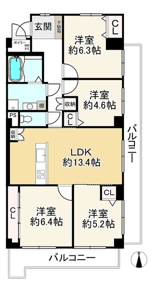 ライオンズマンション朝霧(4LDK) 2階の間取り