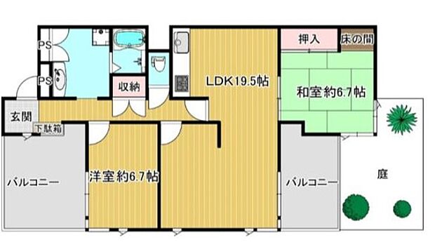 エクセランス苦楽園(2LDK) 1階の間取り