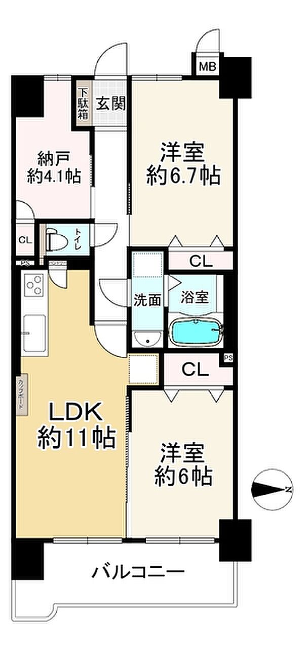 ライオンズマンション北梅田(2SLDK) 9階の間取り