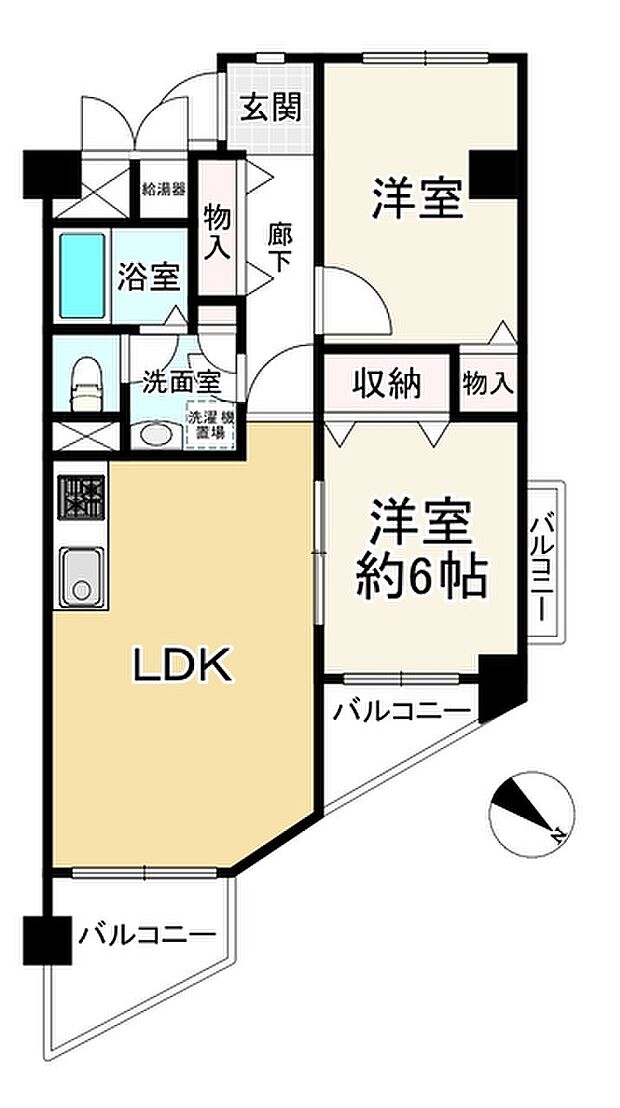 ユニライフ緑地公園(2LDK) 3階の間取り