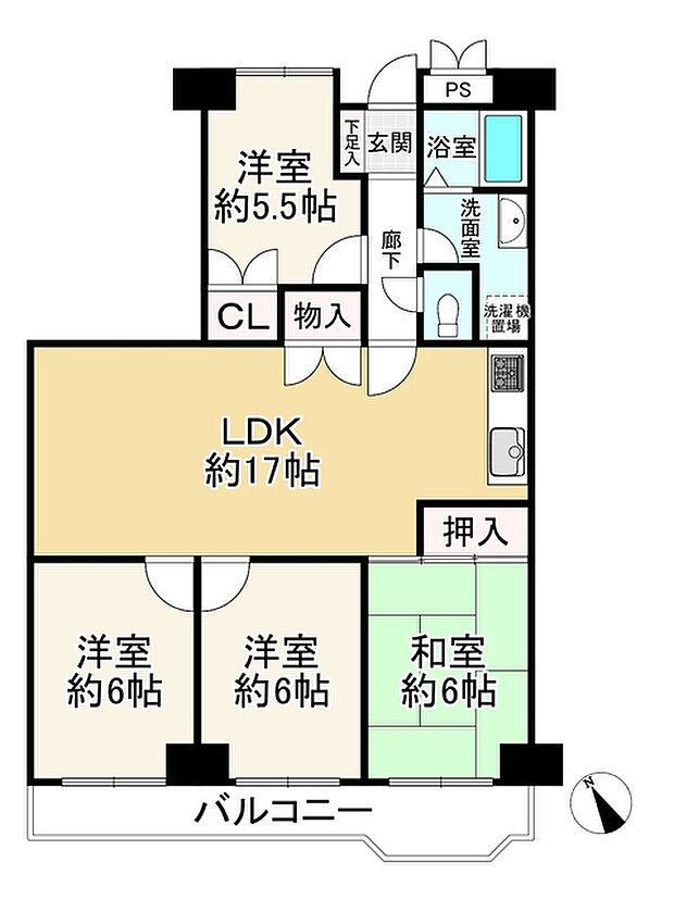 青葉丘マンション(4LDK) 5階の間取り