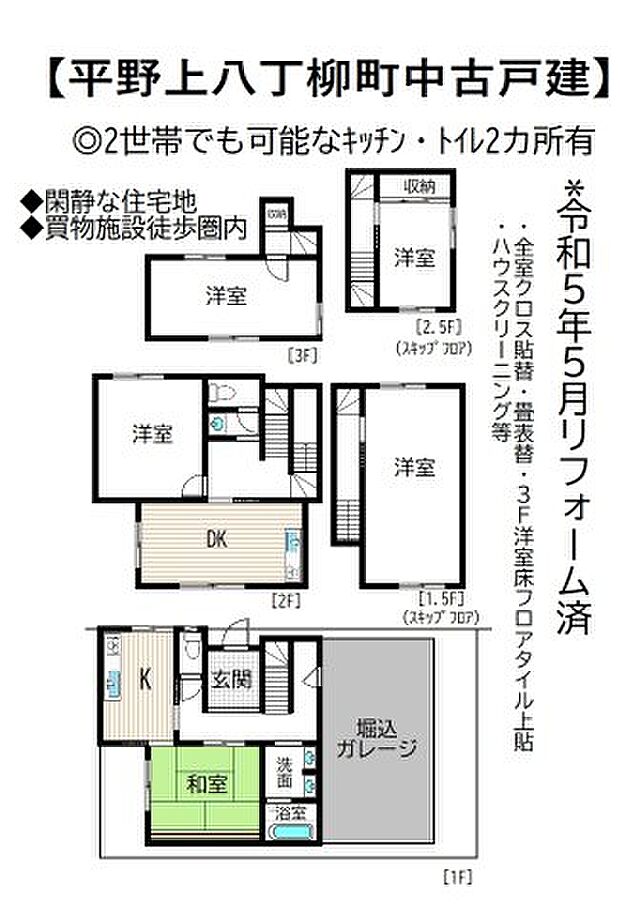 平野上八丁柳町2世帯向中古戸建(5DK)の間取り