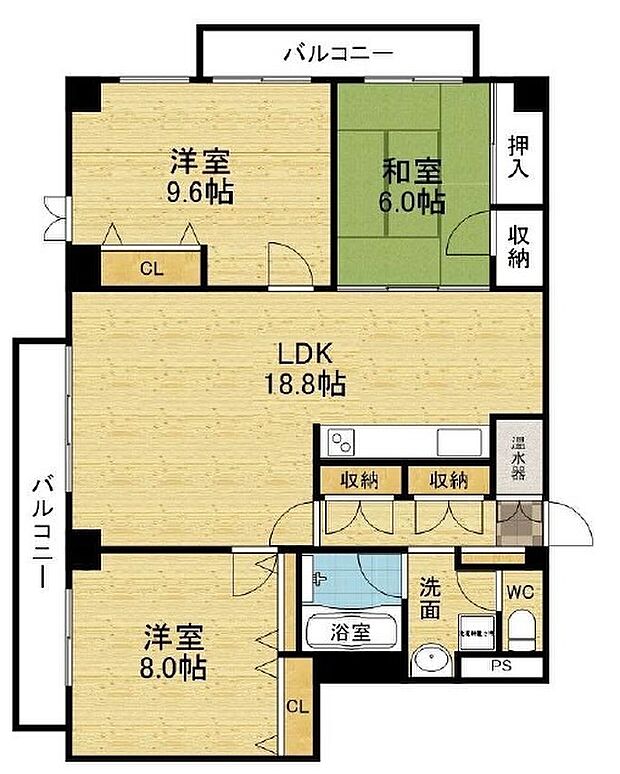 越木岩ハイデンス(3LDK) 4階の間取り