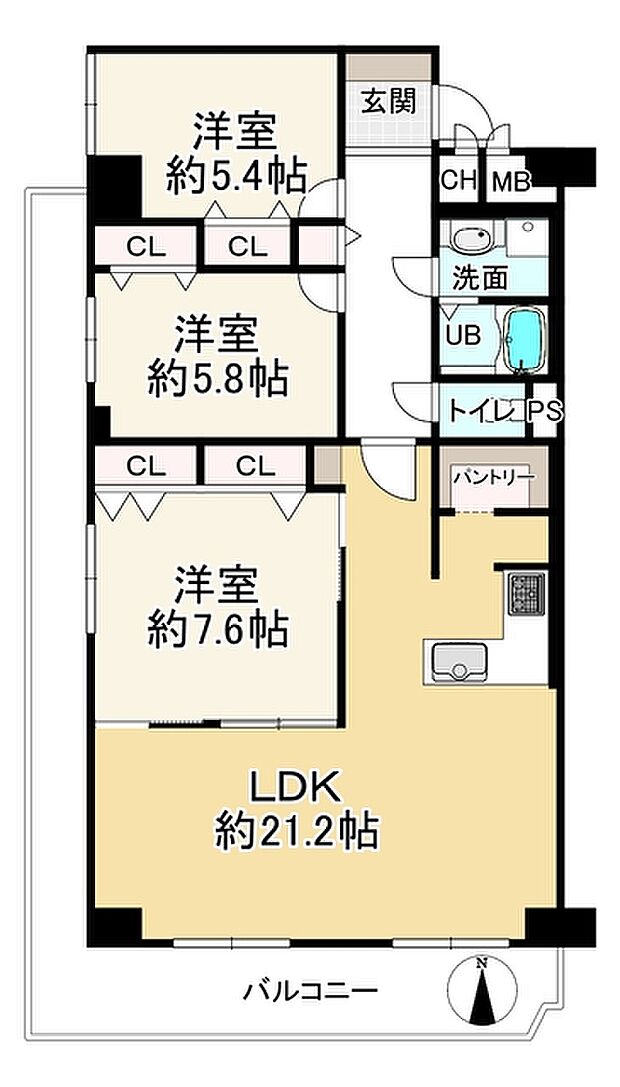 堺東グリーンハイツ(3LDK) 4階の間取り