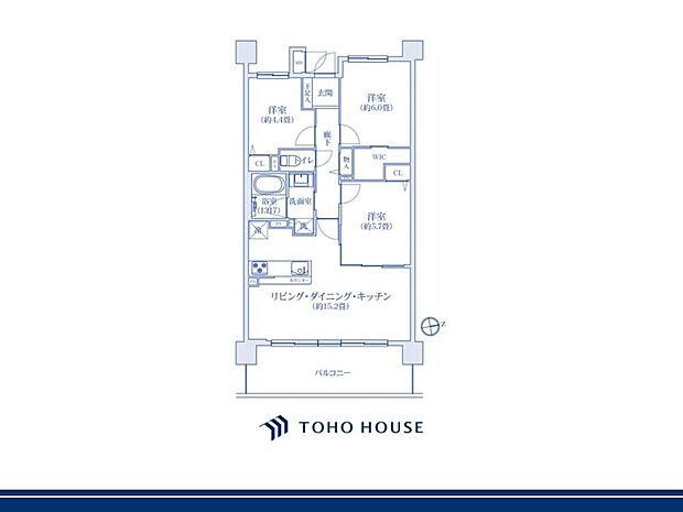 リフォーム済みの3LDK住戸。東向きのため朝日が差し込み、心地よくお過ごしいただけます。