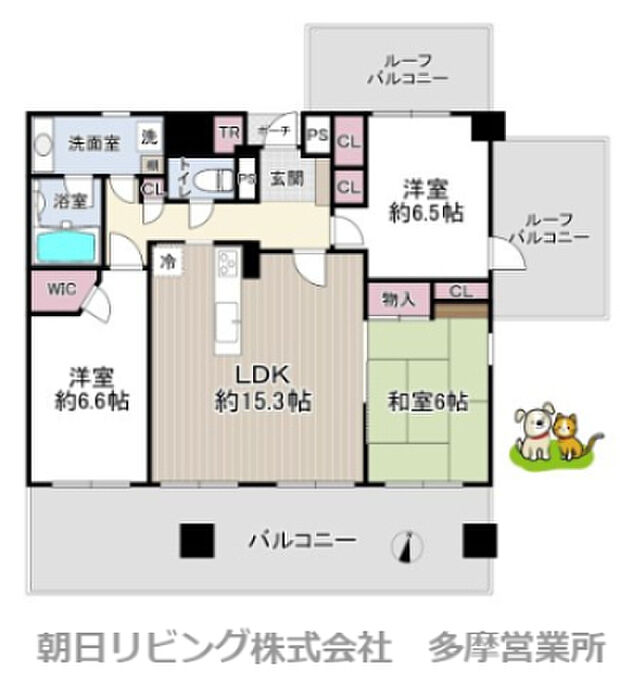 ジェイパークヒルズ聖蹟桜ヶ丘(3LDK) 6階の間取り