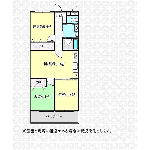 グローリア初穂飯能(3DK) 4階の間取り