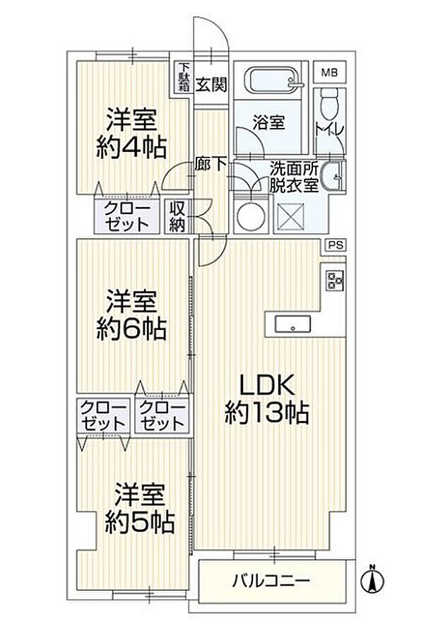 サンシャイン平塚(3LDK) 10階の間取り