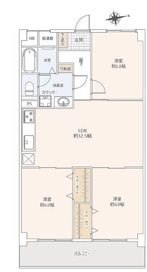 ユニライフ福島Ｃ棟(3LDK) 4階の間取り