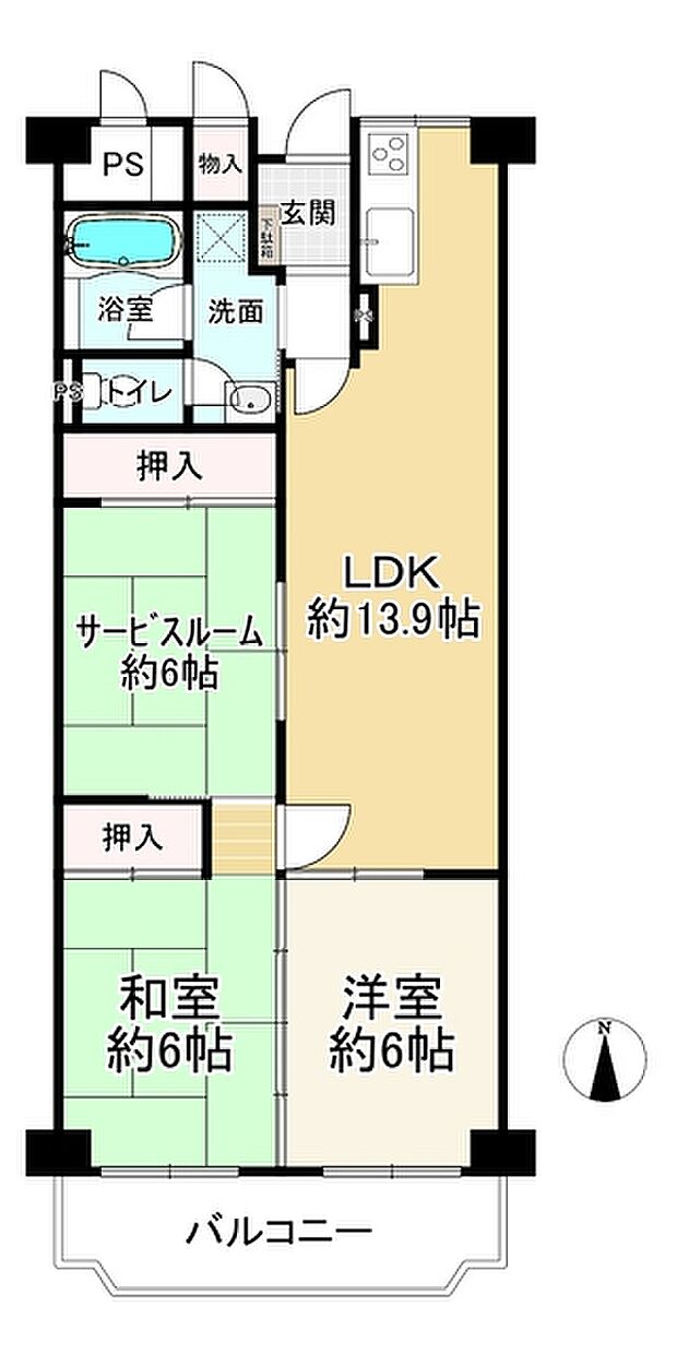 ローレルハイツ北天満2号棟(3LDK) 13階の間取り