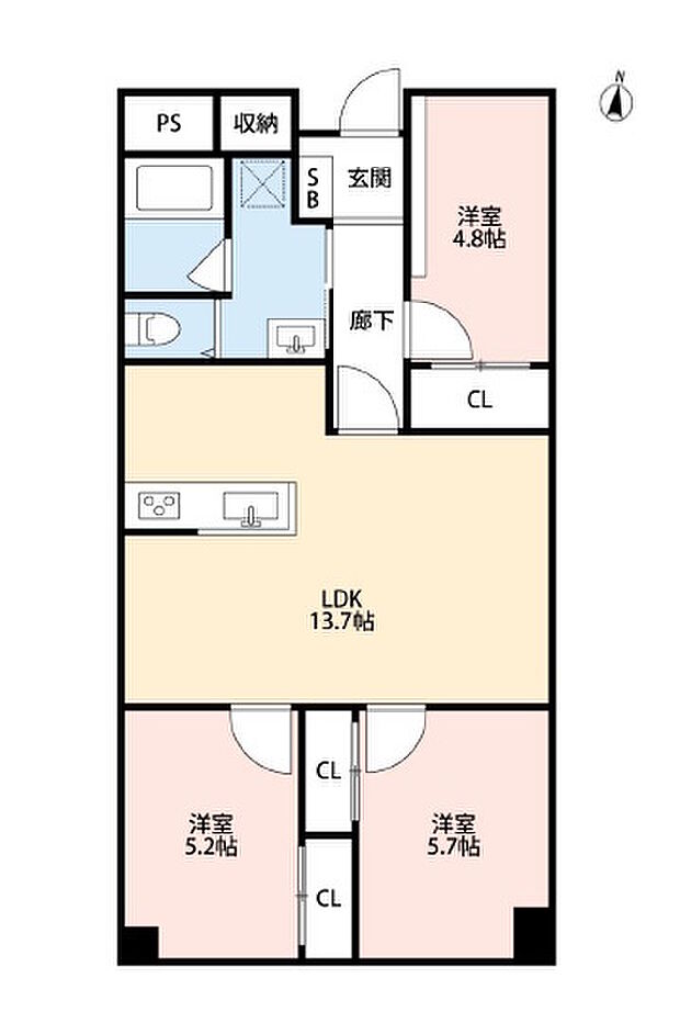 ローレルハイツ大淀1号棟(3LDK) 3階の間取り