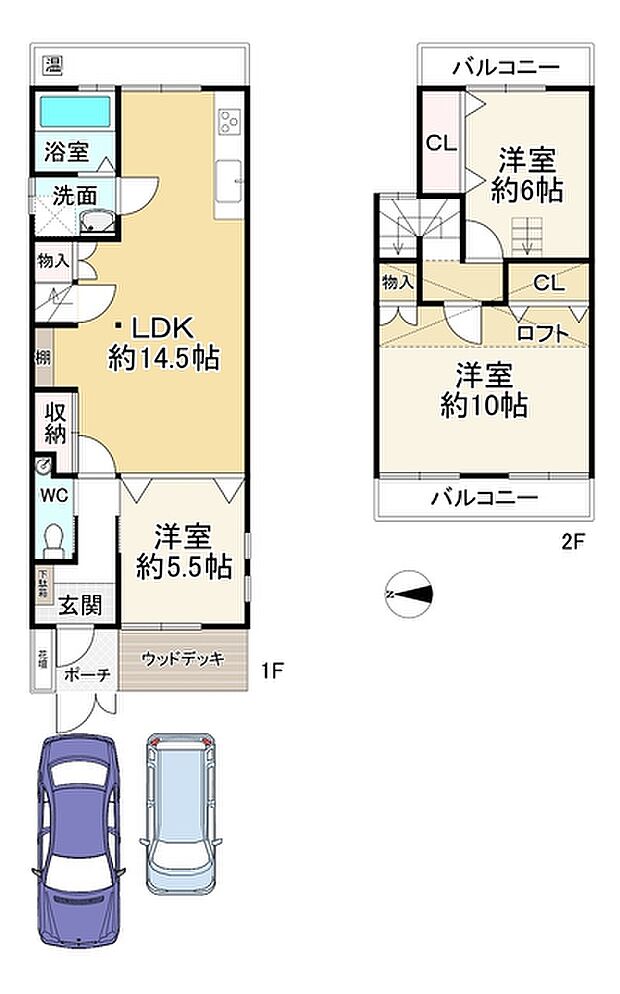 長岡京市神足橋本(3LDK)の間取り