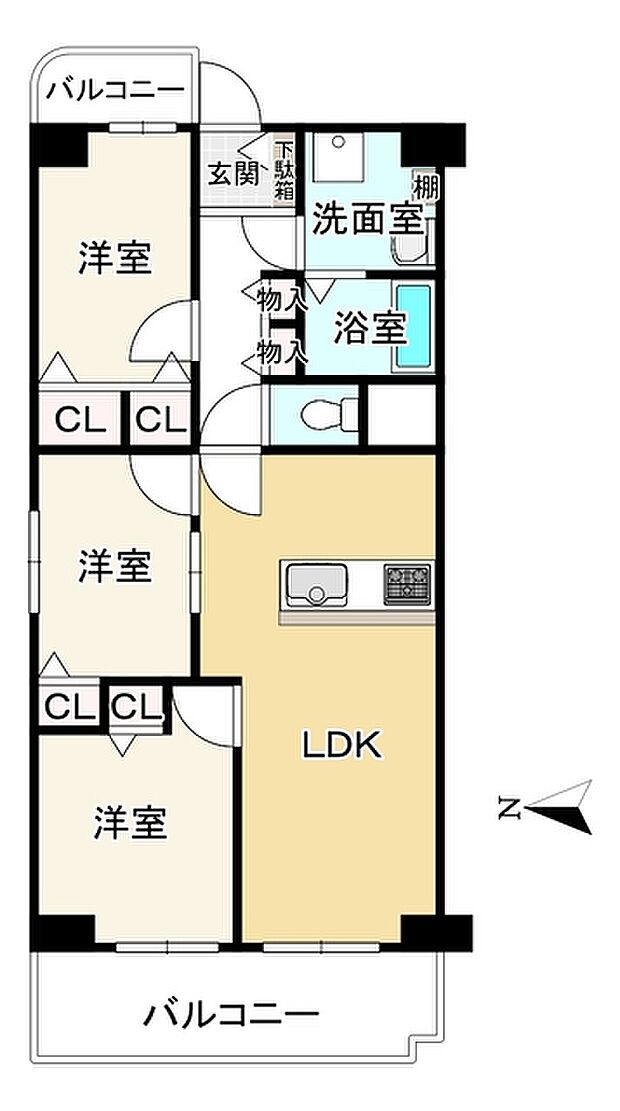 シャルム玉造(3LDK) 2階の間取り