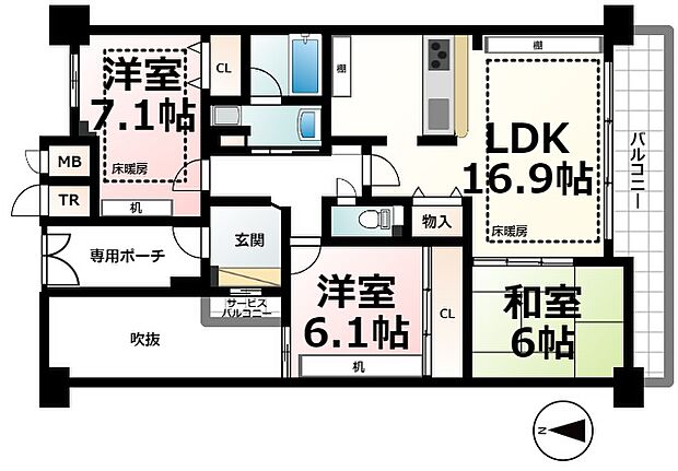 パデシオン浜大津(3LDK) 8階の間取り