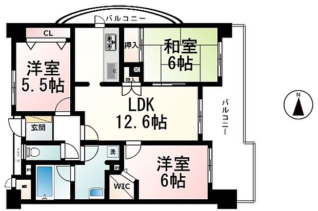 エス・バイ・エルマンション石山(3LDK) 6階の間取り