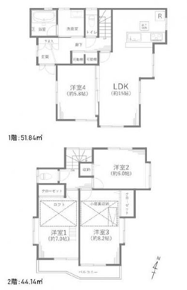 家族が増えても安心な4LDKの間取図。