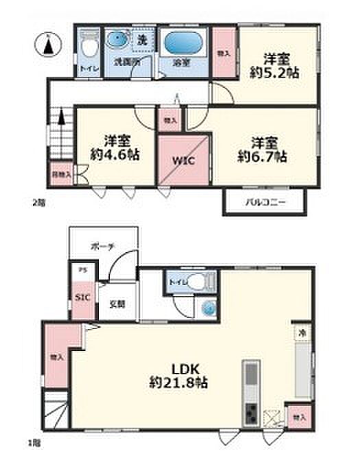 千葉県成田市はなのき台2丁目　中古戸建（YC）(3LDK)の間取り