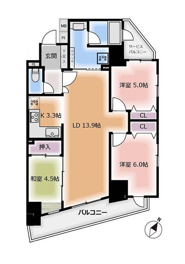 ベルヴィータ小岩(3LDK) 4階の間取り