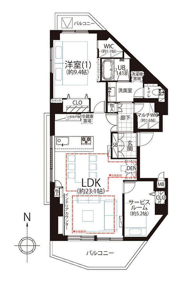 オリエンタル千駄ヶ谷(1SLDK) 11階の間取り