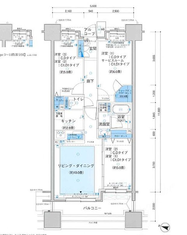 クレストシティタワーズ横浜(3LDK) 12階の間取り