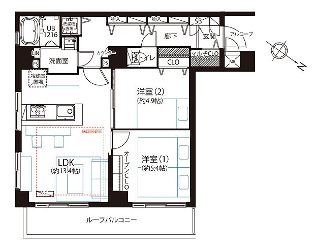 トゥールロワイヤルエルモア目黒(2LDK) 5階の間取り