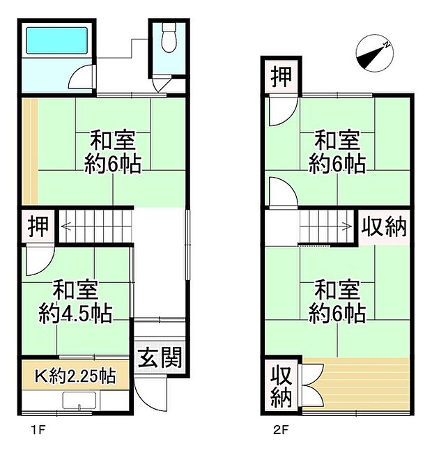 東淀川区北江口2丁目　中古テラスハウス　4Ｋ(4K)の間取り