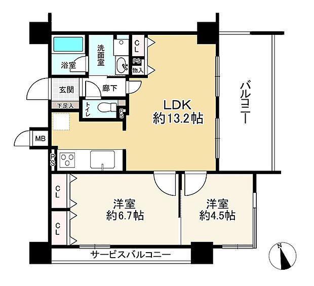 ペルル加島(2LDK) 13階の間取り