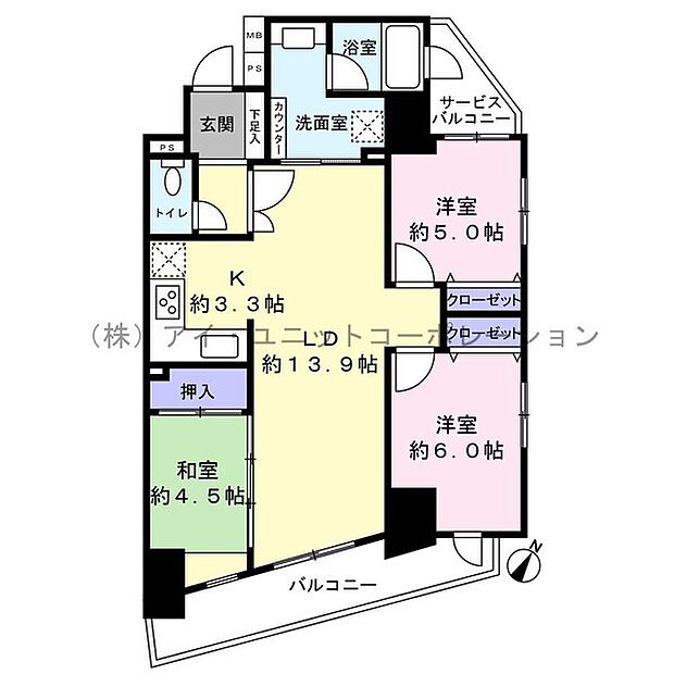 ベルヴィータ小岩(3LDK) 4階の間取り