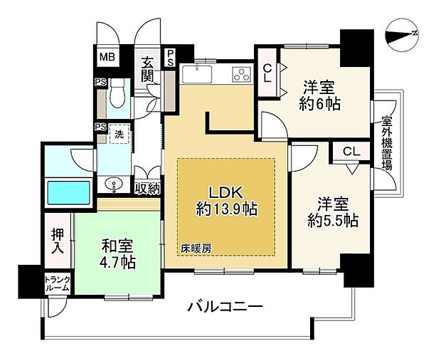 プレミスト住之江(3LDK) 4階の間取り