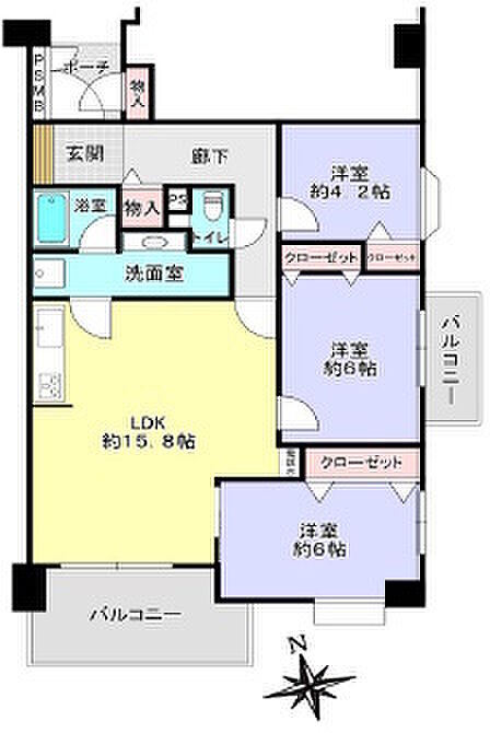 パークサイド駒川(3LDK) 3階の間取り