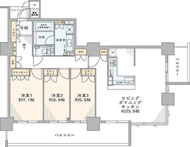 35階の南東角住戸で眺望・通風良好です。LDKは約23.5帖で床暖房も完備、冬も快適に過ごせます。全てのお部屋にバルコニーが面しており、明るい間取りです。バルコニーから大阪湾まで見渡せる眺望があります