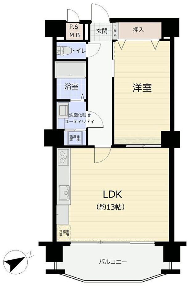 マリンコースト新舞子(1LDK) 3階の間取り