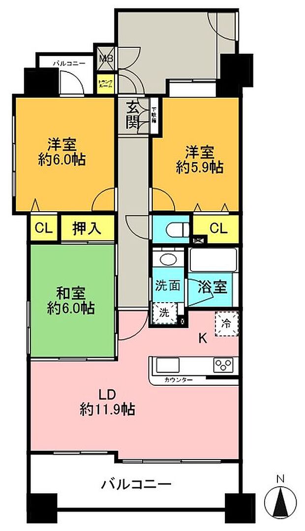 サンデュエル小名浜(3LDK) 2階の間取り