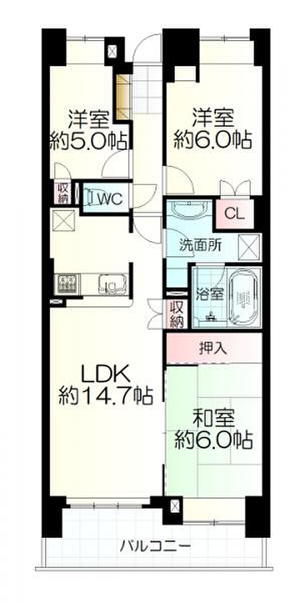 東急ドエルアルス上杉山通(3LDK) 2階の間取り