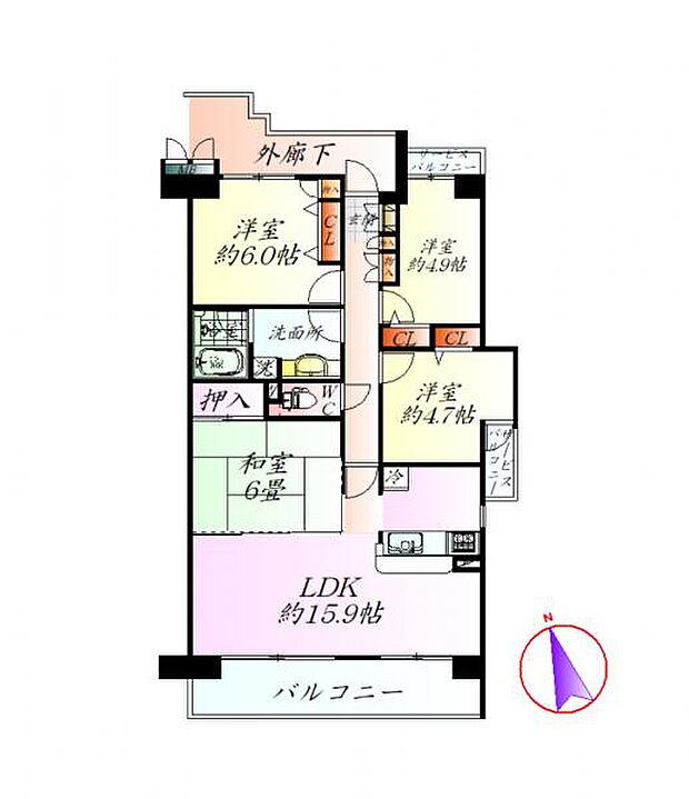 ハウステージ多賀城2(4LDK) 8階の間取り