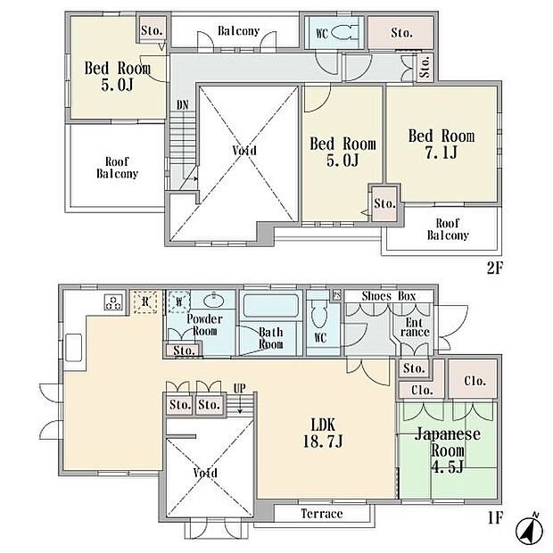 新規リフォーム済みの2階建て　カースペース2台　平成14年11月築　ＬＤＫ18．7帖　ルーフバルコニー　大型4ＬＤＫ　東南角地　床暖房有り