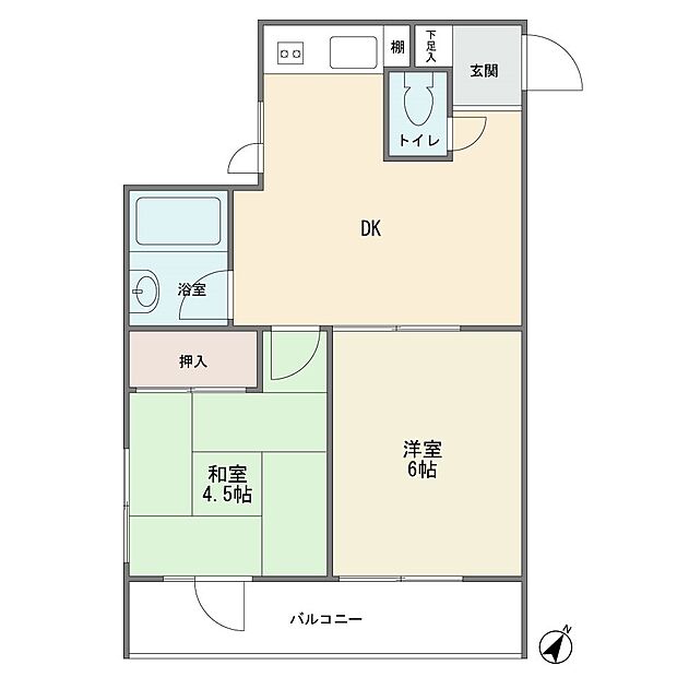 最上階の東南向き角部屋です　ワイドバルコニー　間取りは2ＤＫ　現況空室　新耐震基準　令和5年に大規模修繕済み　日本ハウズイングへの委託管理　長期修繕計画有り