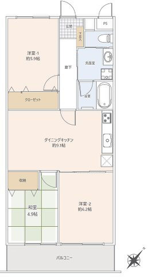 4階建て4階部分、3DKの間取りです（2024年4月30日リフォーム完了予定）