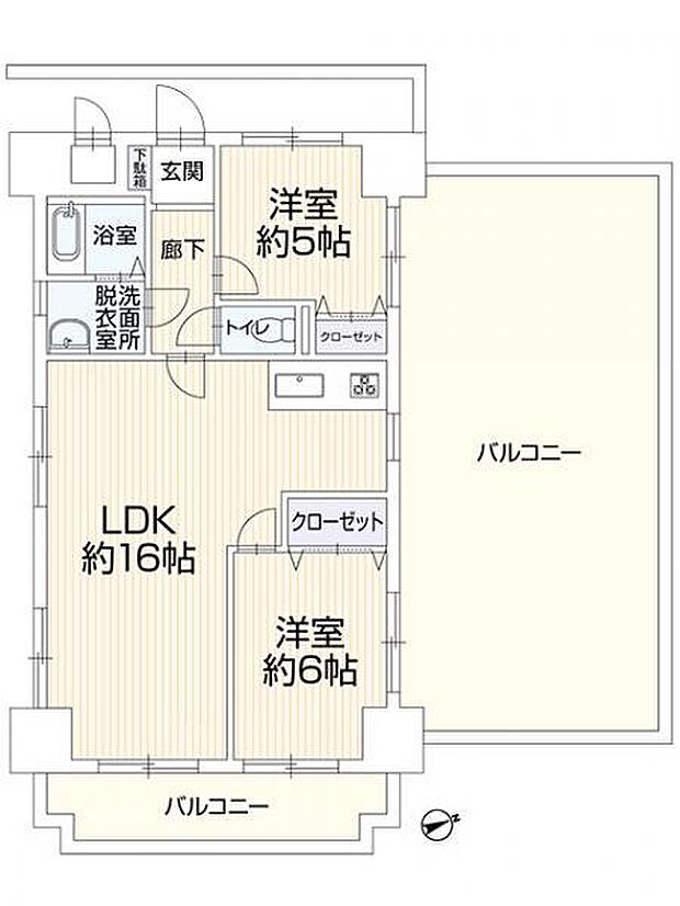 サンハロー湘南台　リフォーム四方角住戸(2LDK) 4階/406の間取り