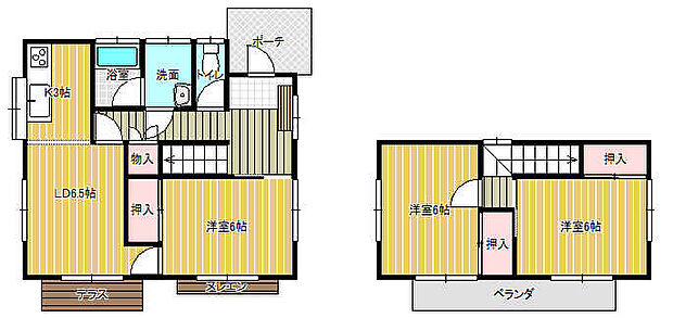 千葉市若葉区北大宮台中古戸建(3DK)の間取り