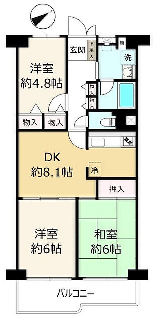 武蔵小金井ハイデンス(3DK) 2階の間取り