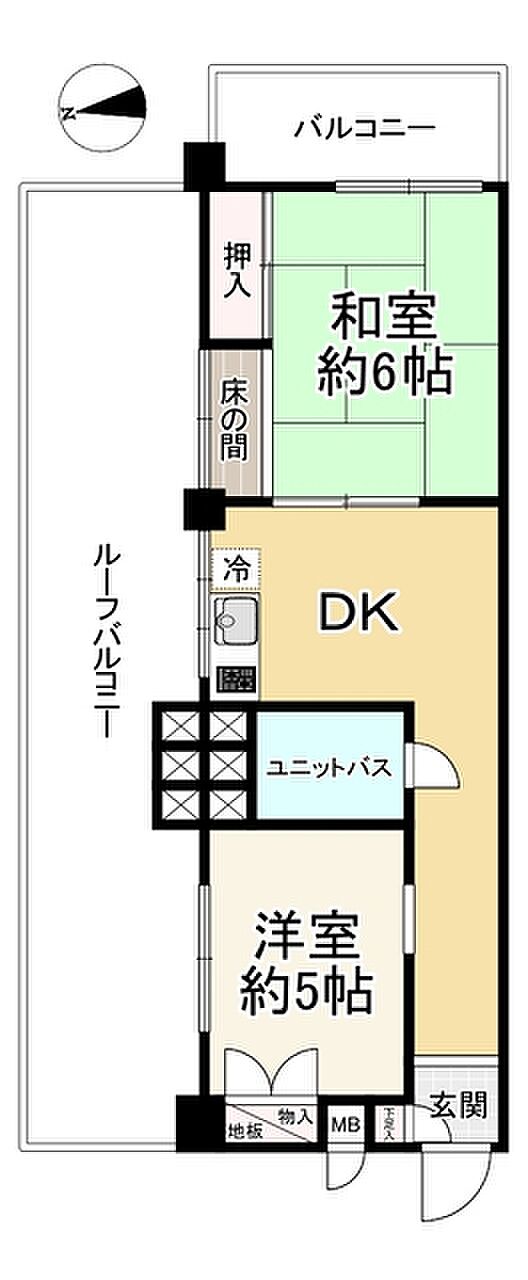 武蔵小金井フラワーホーム(2DK) 5階の間取り