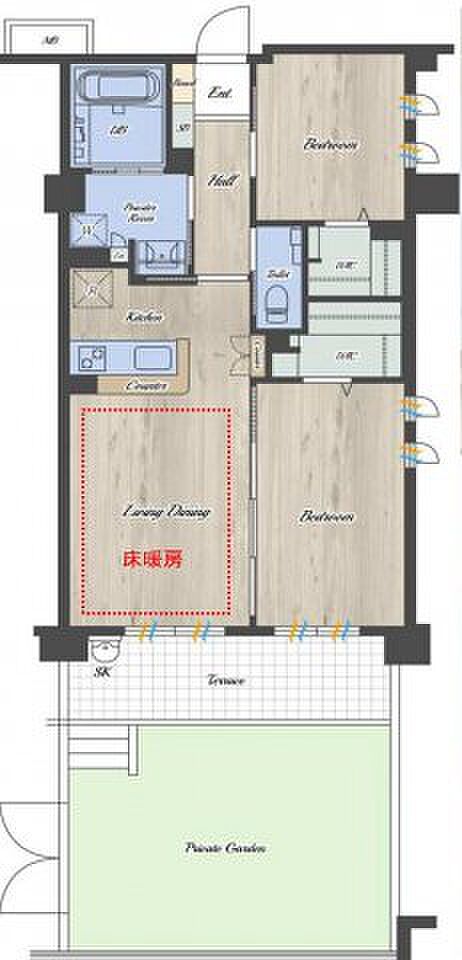 デュオセーヌ緑山(2LDK) 1階の間取り