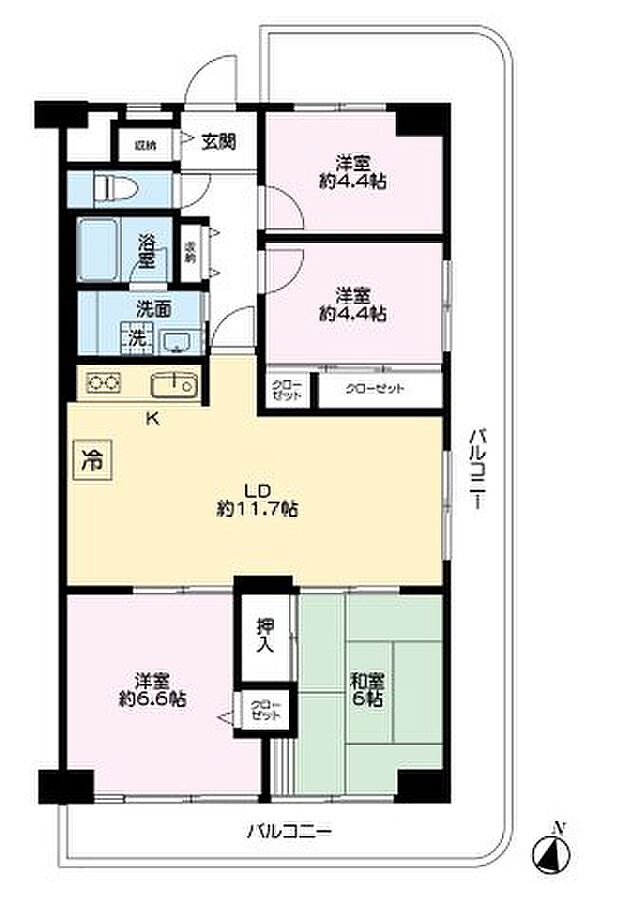 ゾンネンハイム第一南林間(4LDK) 6階の間取り