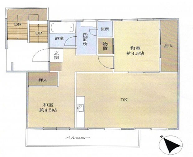 藤の台団地(2DK) 5階の間取り