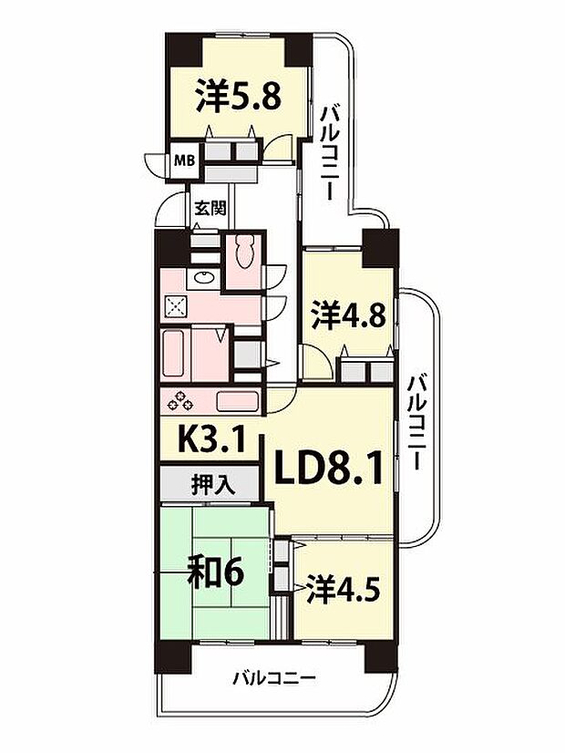 ハイツ浜大津(4LDK) 9階の間取り