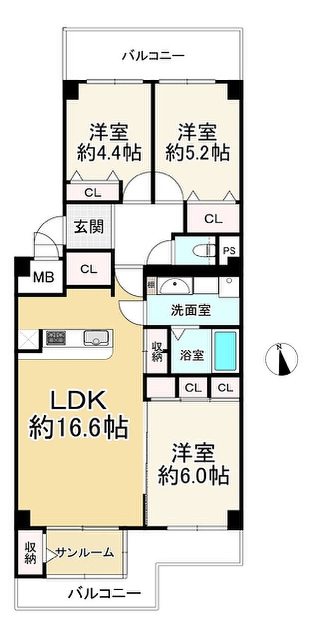 エバーグリーン上本町(3LDK) 6階の間取り