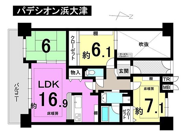 パデシオン浜大津(3LDK) 8階の間取り