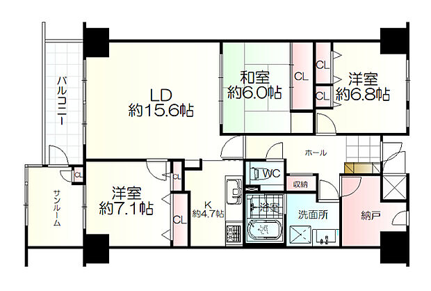 錦ケ丘セントラルハイツ(3SLDK) 13階の間取り